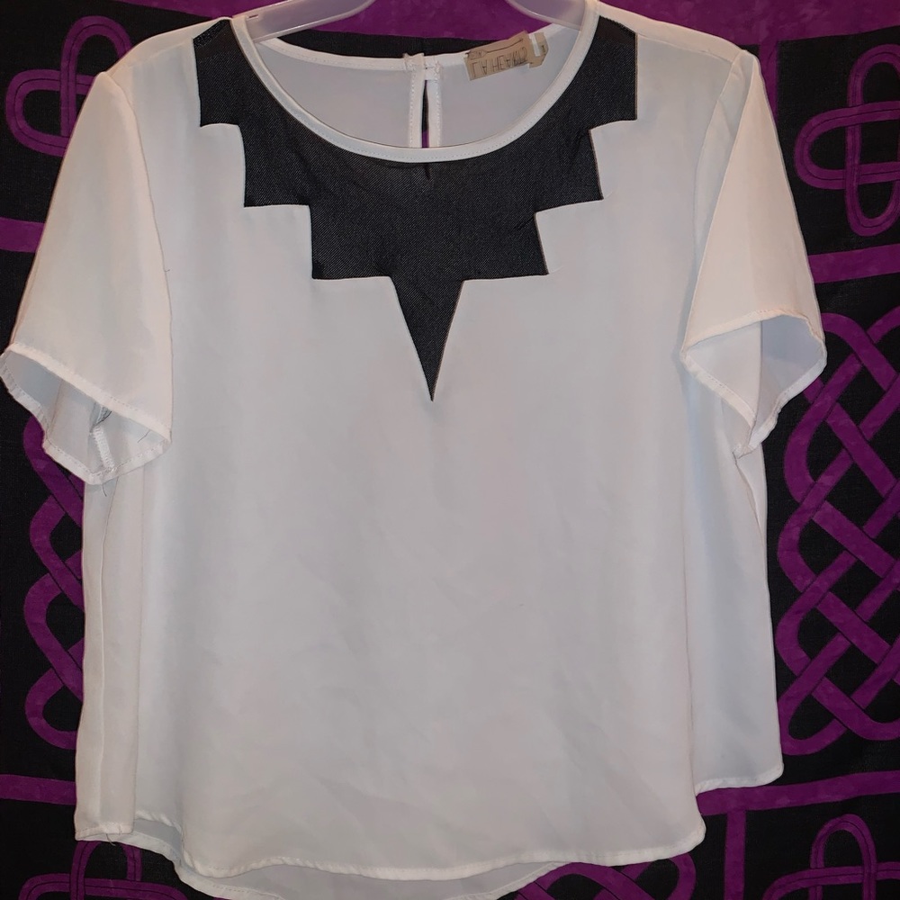 White and black chiffon dressy blouse